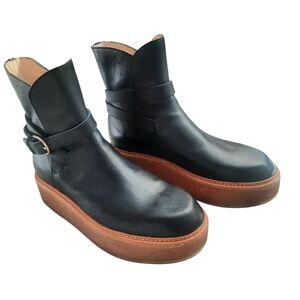 ULLA JOHNSON Lennox Buckle Ankle Platform Black Leather Boots Sz 39.5/ US 9